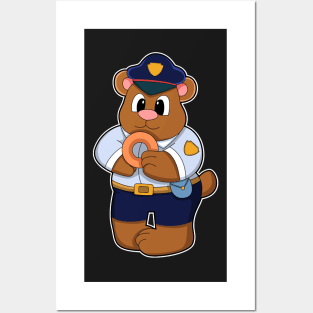 Bear as Police officer with Police uniform & Donut Posters and Art